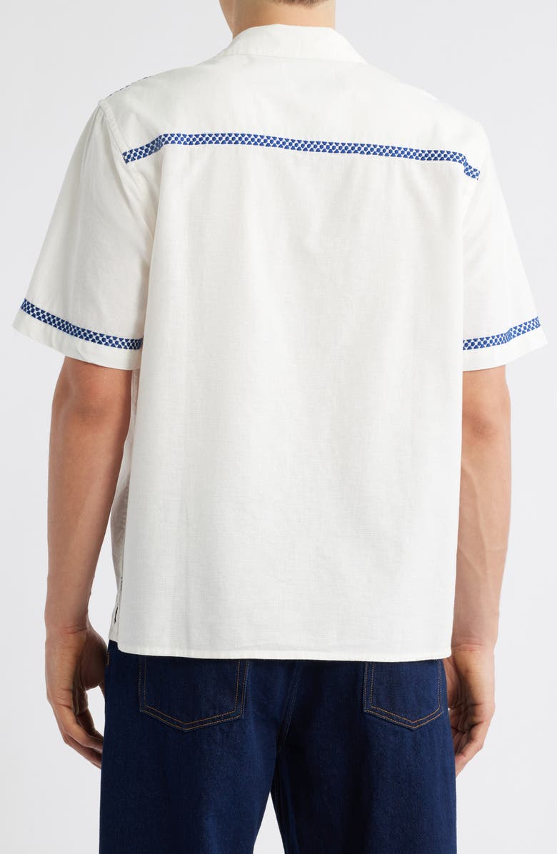 Wax London Didcot Crest Motif Short Sleeve Camp Shirt, Alternate, color, Ecru / Blue