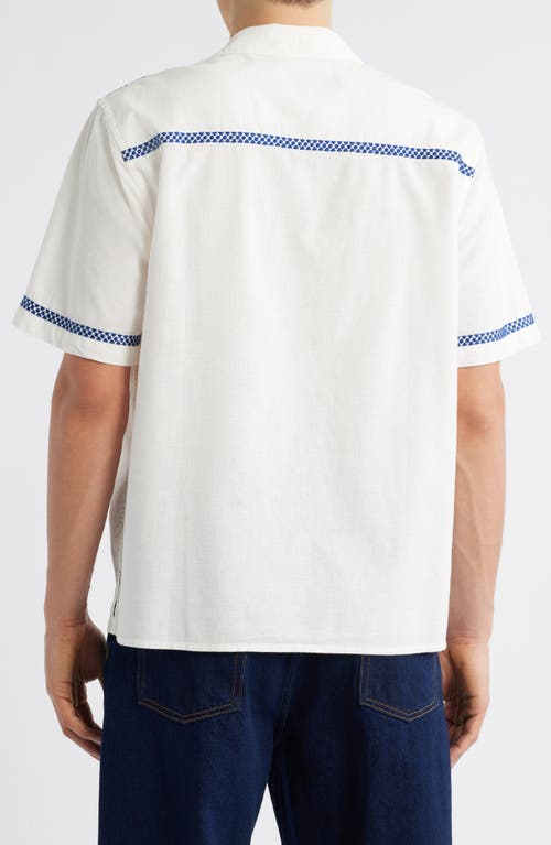 Wax London Didcot Crest Motif Short Sleeve Camp Shirt In White