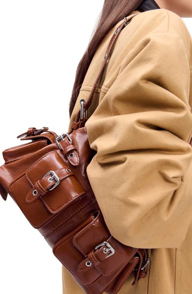 maje Cotton coat with leather collar, Alternate, color,