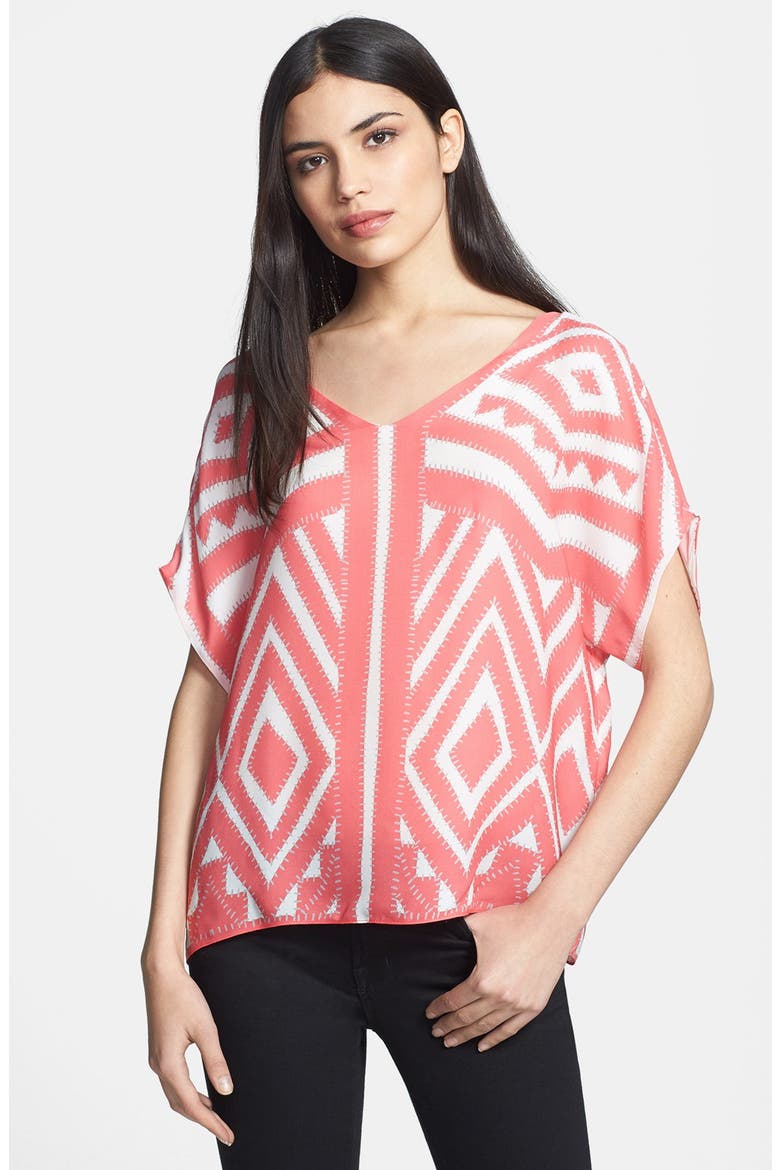 V-Neck Silk Dolman Top, Main, color, CORAL