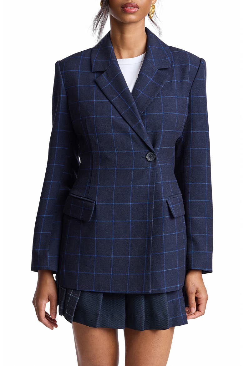 Hourglass Windowpane Blazer, Main, color, NAVY WINDOWPANE