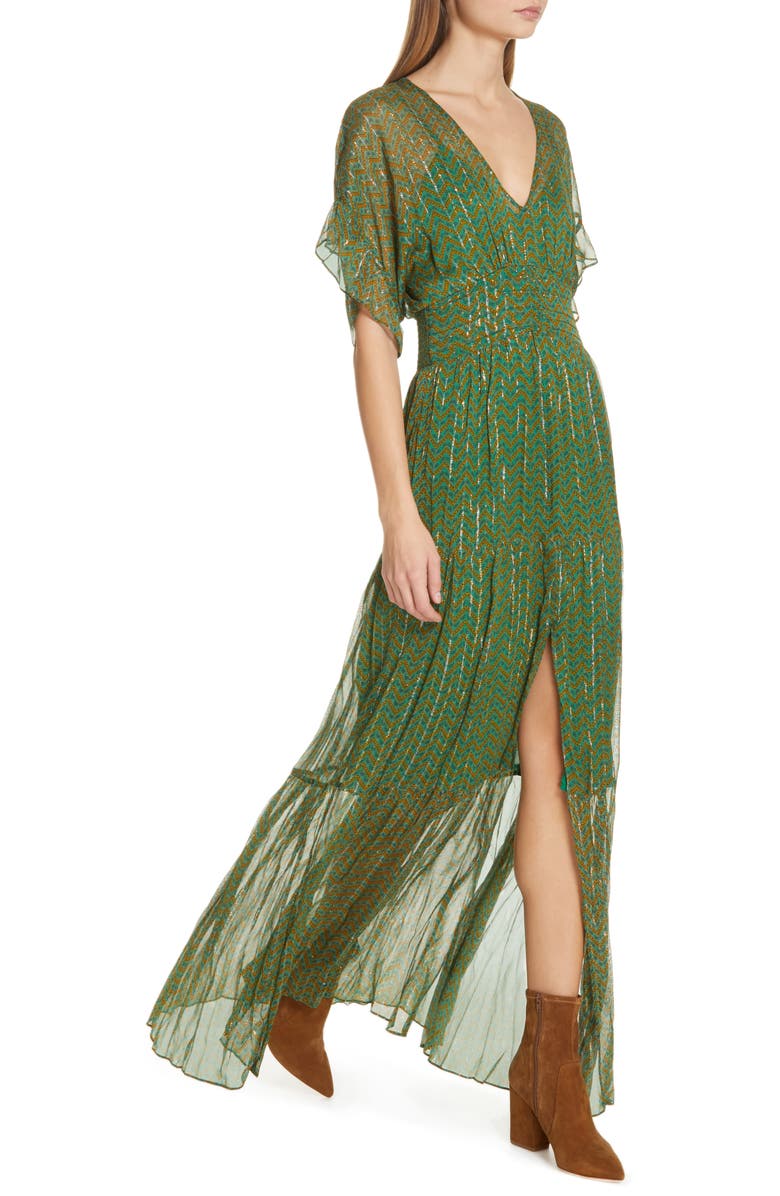 ba&sh Wanda Metallic Accent Maxi Dress, Alternate, color,