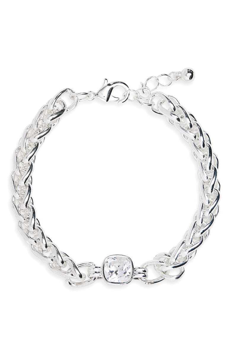 NORDSTROM RACK Cubic Zirconia Statement Bracelet, Main, color, Clear- Silver