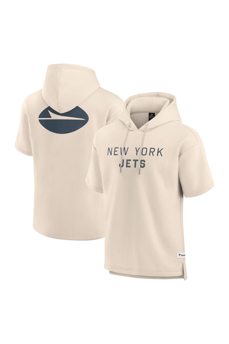 Men's Fanatics Cream New York Jets Elements Future Ground Lettering Short Sleeve Pullover Hoodie, Main, color, Cream