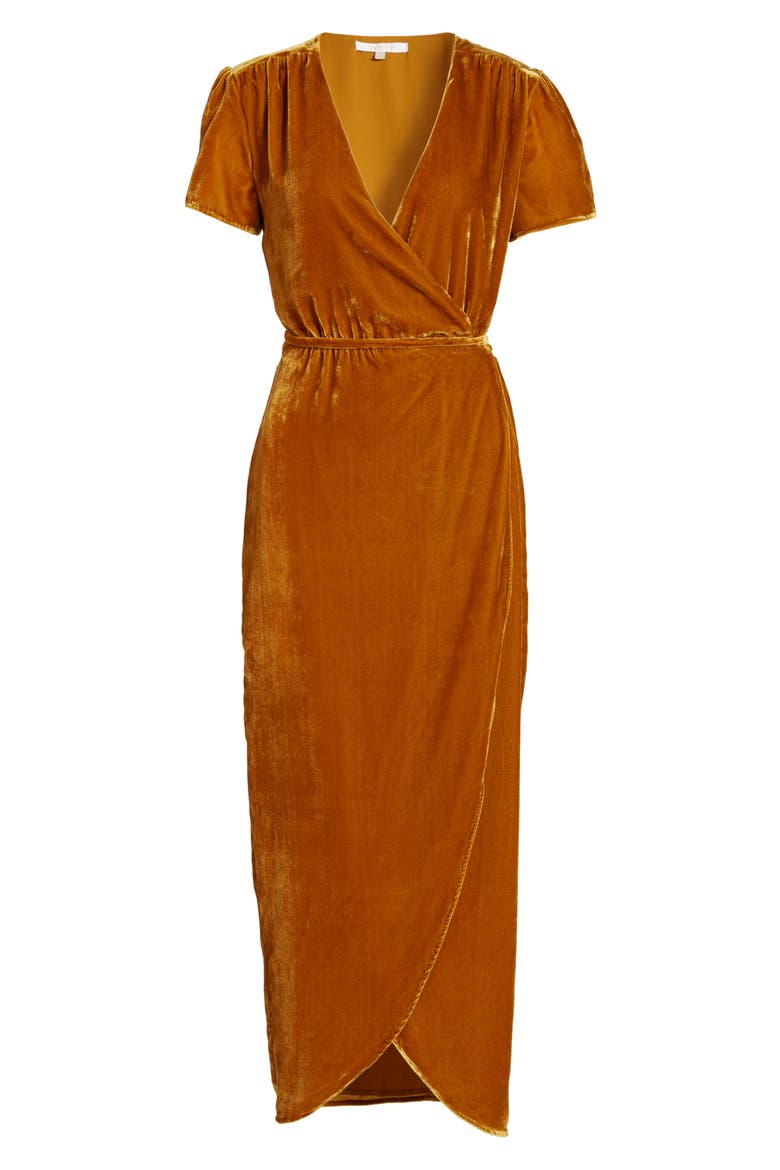 Next to You Velvet Wrap Dress, Alternate, color, MUSTARD