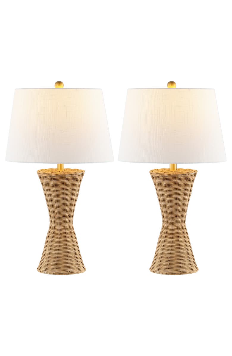JONATHAN Y Laura 27" Coastal Designer Iron/Rattan Wicker LED Table Lamp, Natural, Alternate, color, Natural