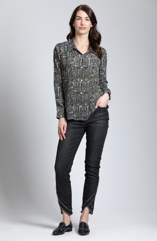 Apny Abstract Print Roll Tab Sleeve Chiffon Button-up Shirt In Grey Multi