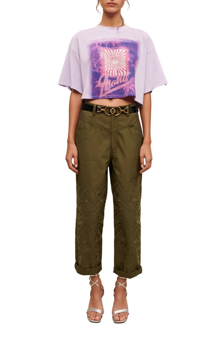 maje Aloha Crop Cotton Graphic T-Shirt, Alternate, color, Parme