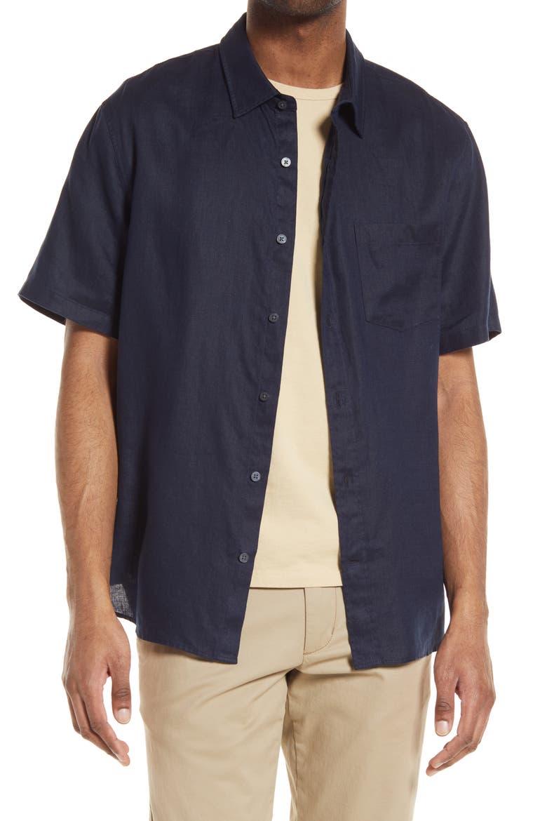 Classic Fit Short Sleeve Linen Shirt, Main, color, COASTAL