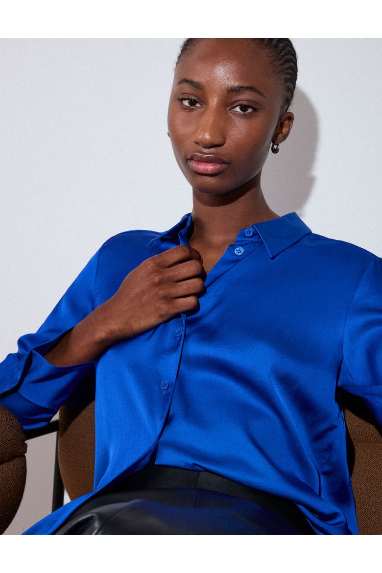 Satin Collared Shirt, Alternate, color, Blue