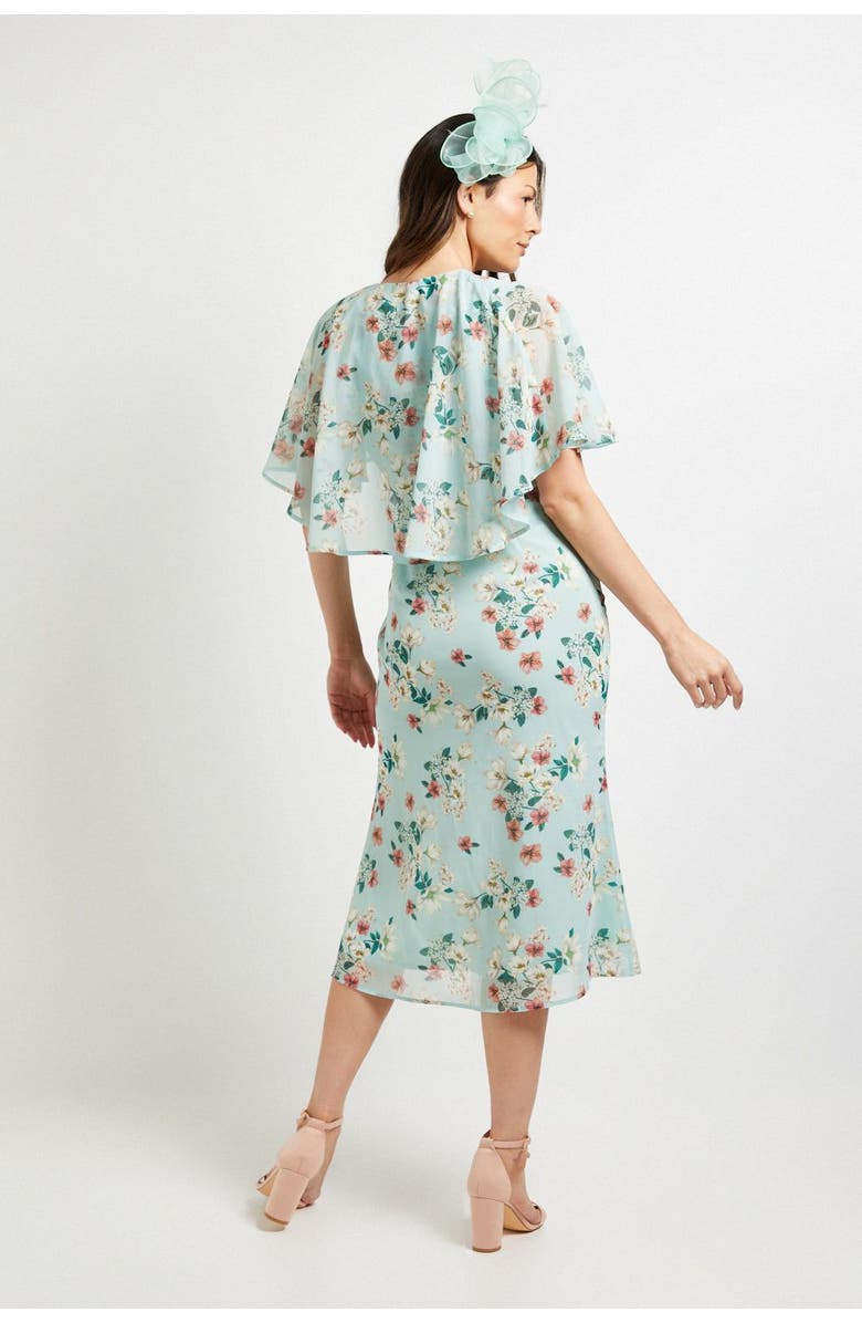 Wallis Cape Sleeve Ruched Midi Dress, Alternate, color, Sage