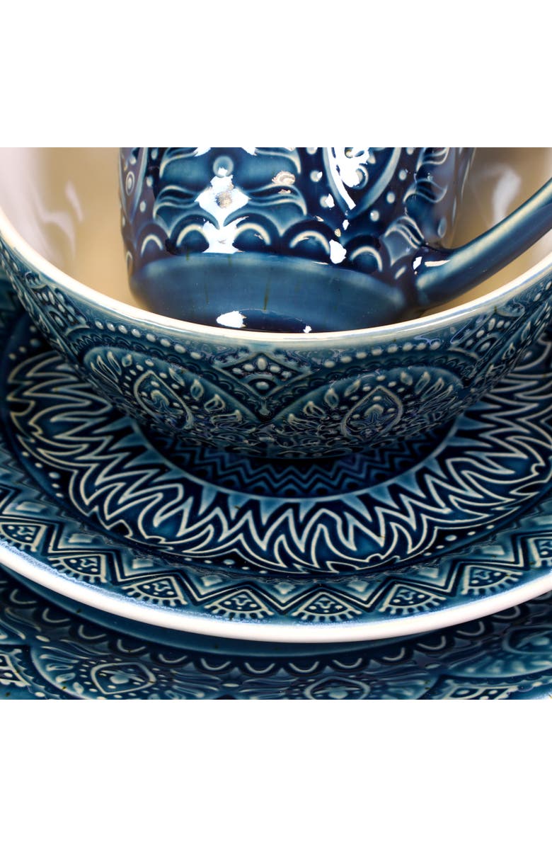 Elama Petra 16 Piece Stoneware Dinnerware Set, Alternate, color, Blue