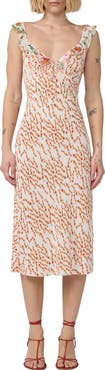 Diane von Furstenberg Christina Floral Ruffle Sleeve Midi Dress