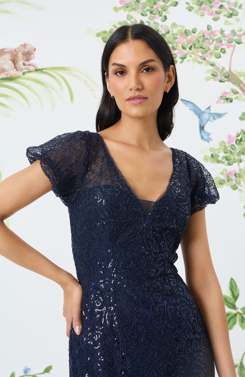 Maggy London Sequin Mermaid Gown In Navy Blazer/eclipse