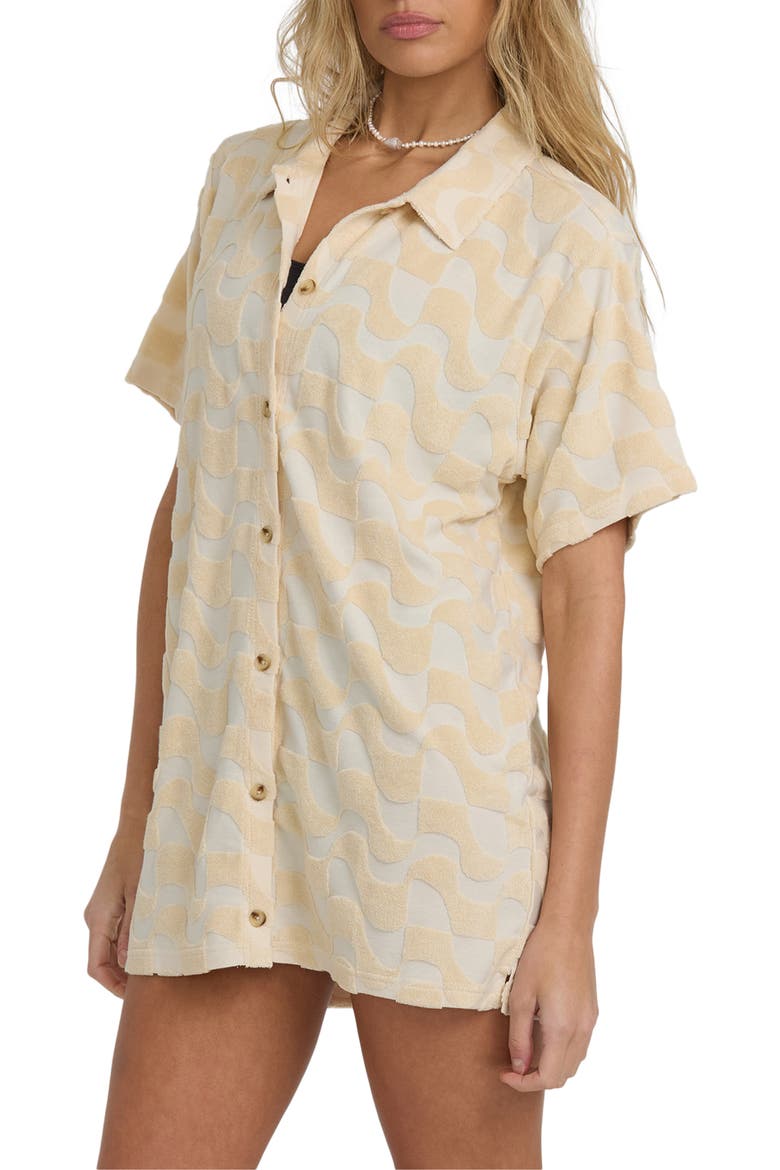 Laura Waves Jacquard Cotton Terry Cover-Up Button-Up Shirt, Alternate, color, ANTIQUE WHITE