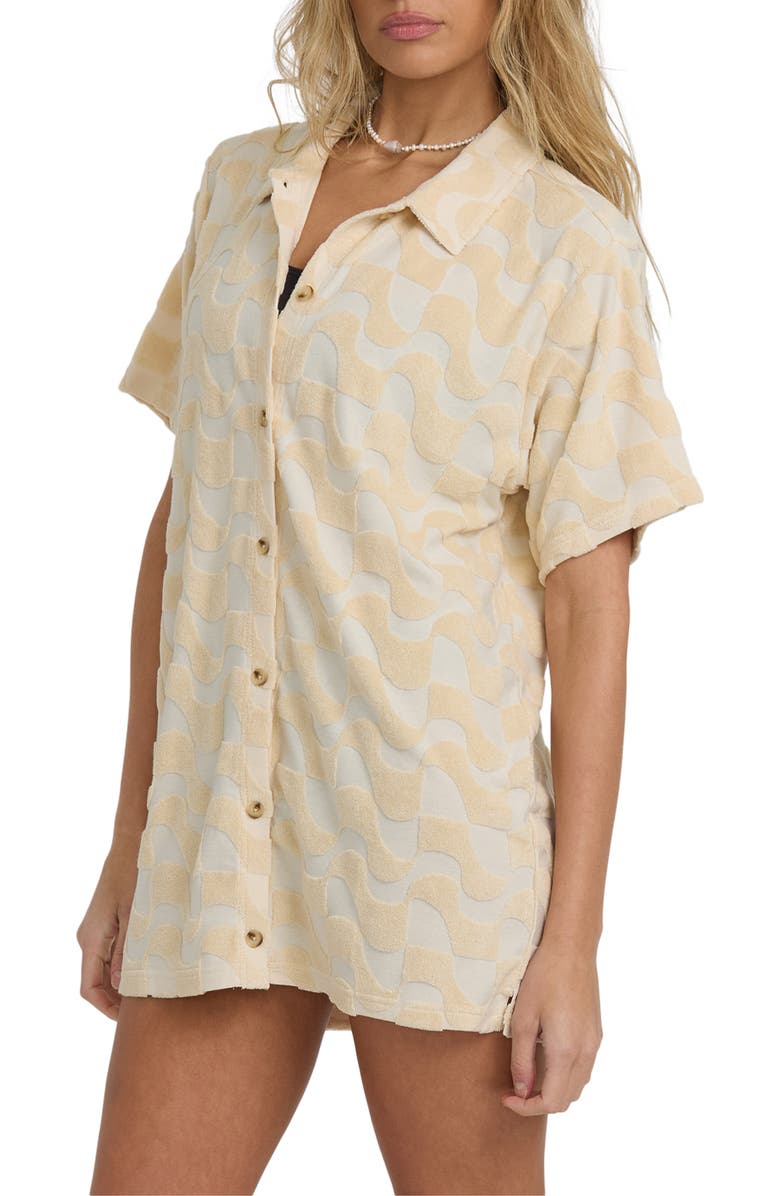 Billabong Laura Waves Jacquard Cotton Terry Cover-Up Button-Up Shirt, Alternate, color, Antique White