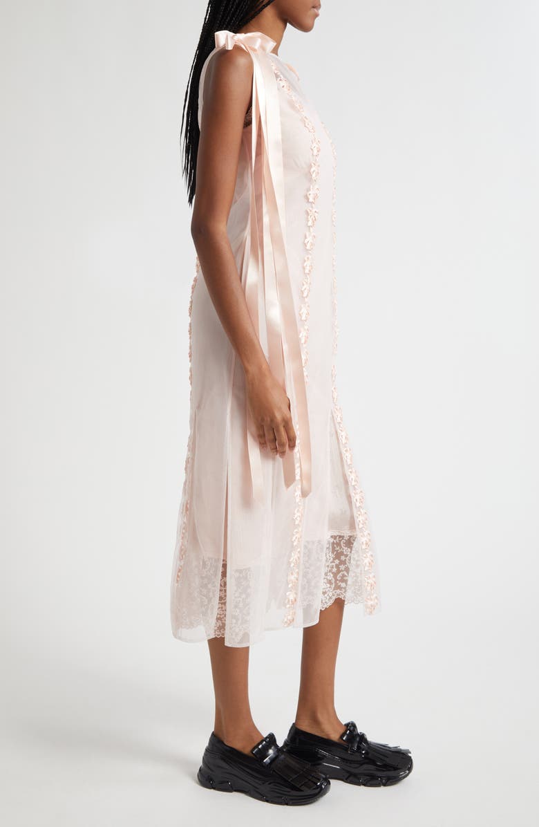 Simone Rocha Ribbon Daisy Chain Multi Slit Midi Dress, Alternate, color, Pale Pink