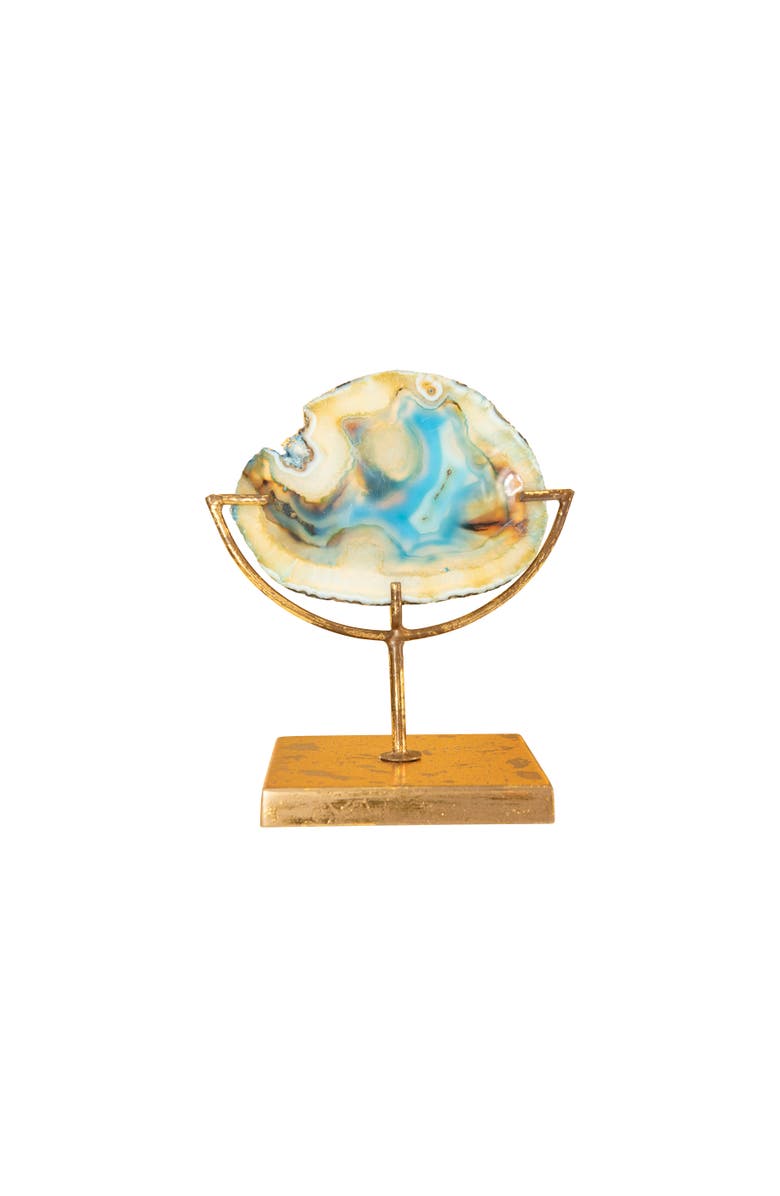 Storied Home Decorative Agate Slice Accent on Metal Stand, Marbled Indigo, Main, color, Blue
