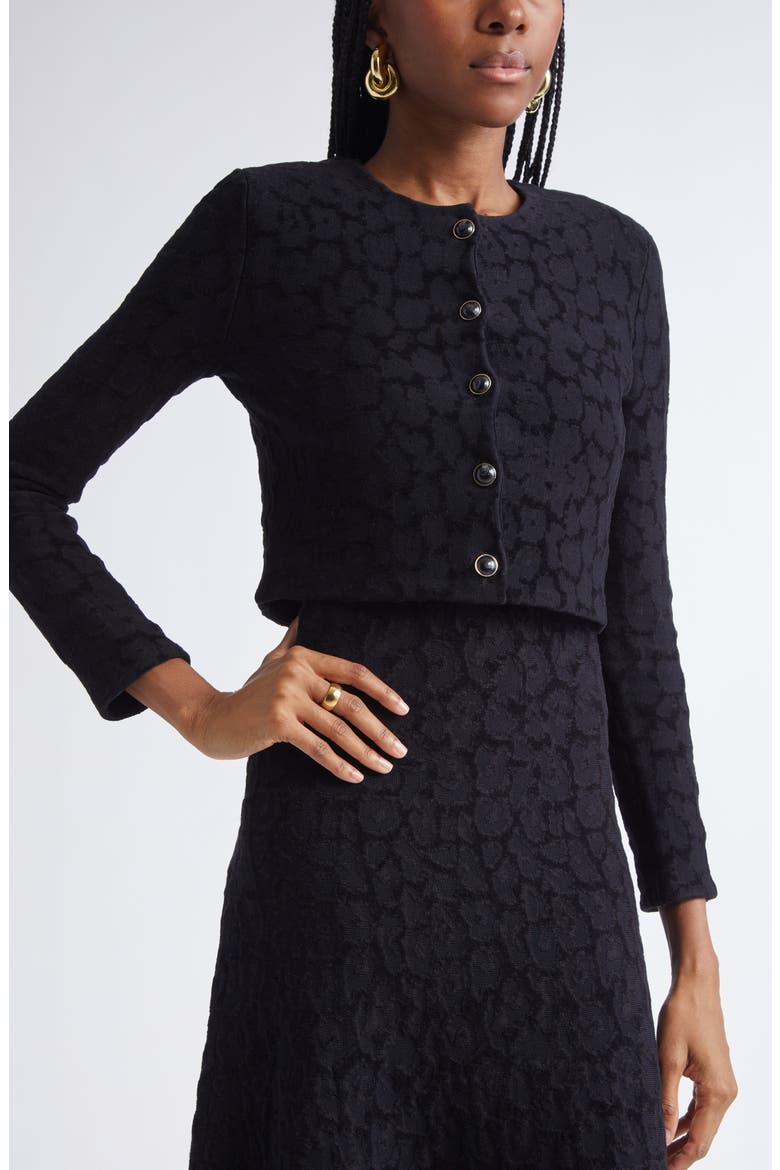Leopard Jacquard Crop Cardigan Jacket, Alternate, color, BLACK MULTI