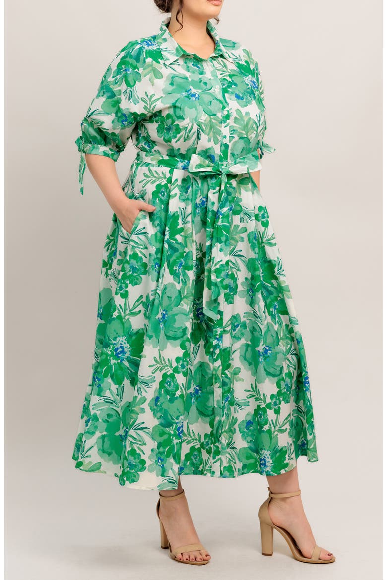 Print Midi Dress, Alternate, color, IVORY/ GREEN
