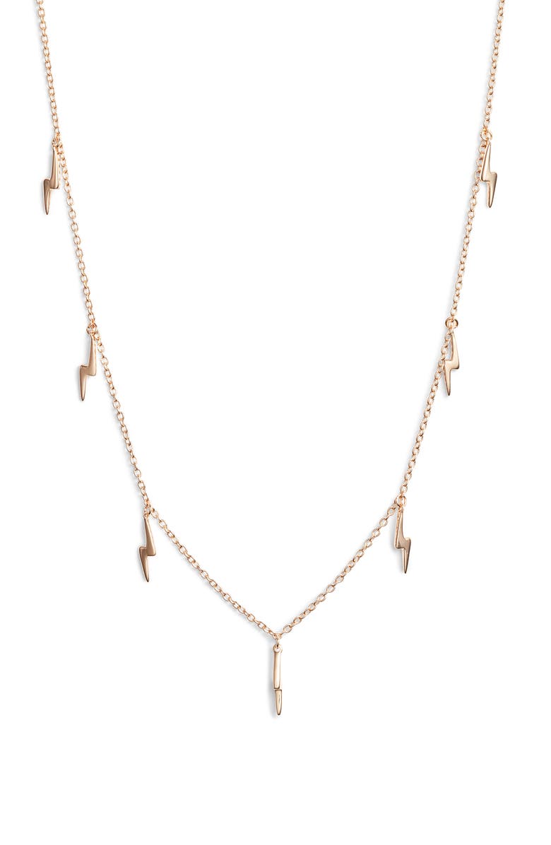 Sterling Forever Lightning Bolt Station Necklace, Main, color, 