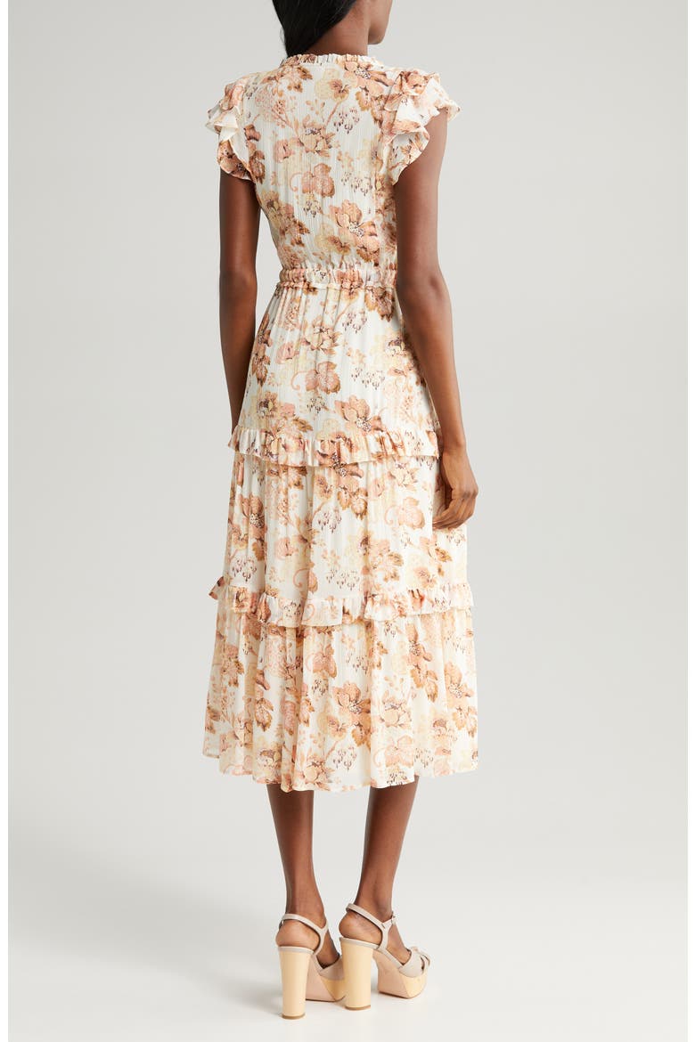 Rozlyn Floral Tiered Silk Midi Dress, Alternate, color, CREAM MULT