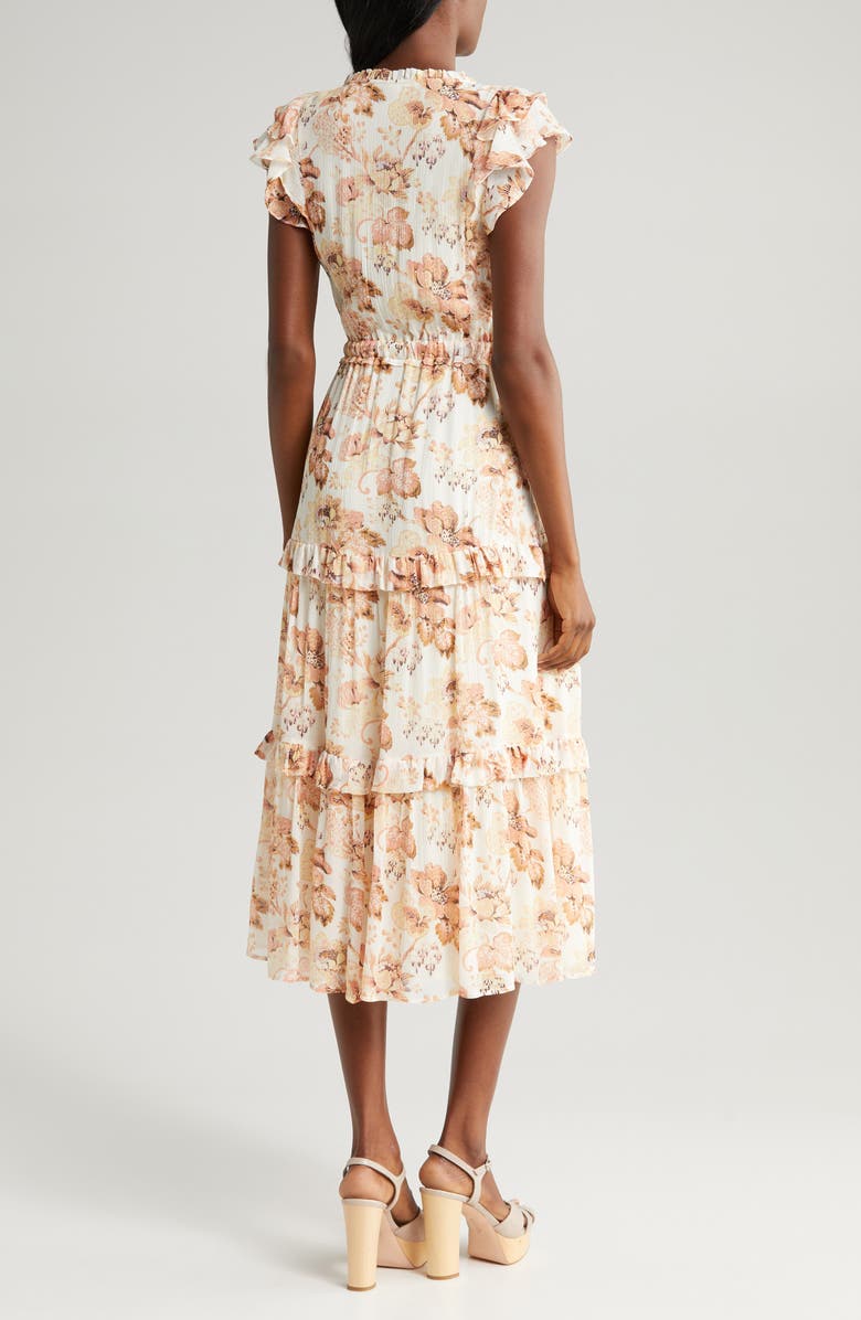 PAIGE Rozlyn Floral Tiered Silk Midi Dress, Alternate, color, Cream Mult