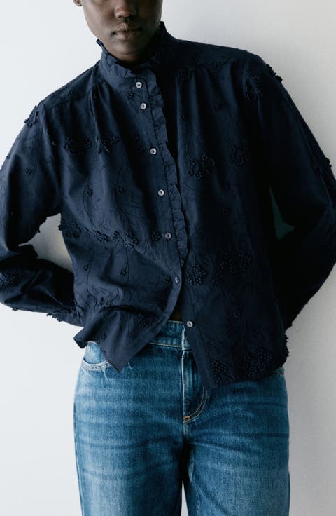 Embroidered Ruffle Shirt