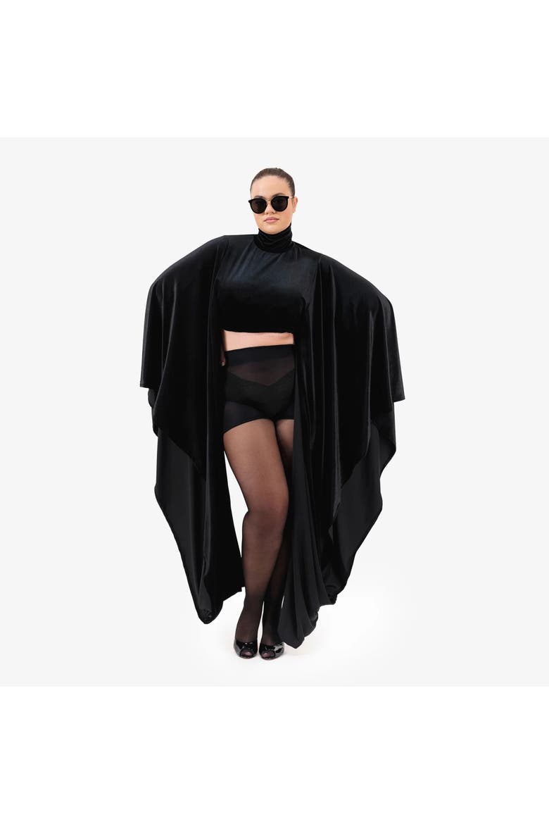 Velvet Agbada Sleeves Crop Top, Alternate, color, Black