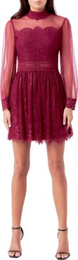 Endless Rose Mixed Lace Long Sleeve Cocktail Dress