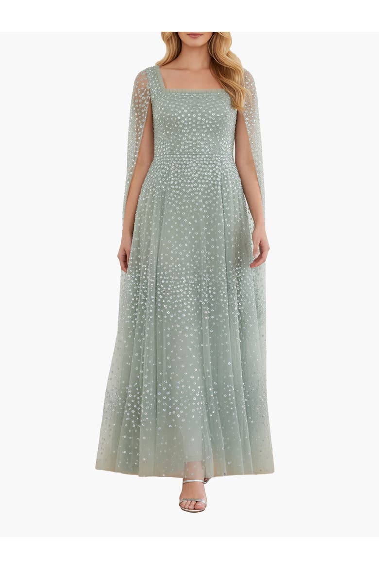 Scatter Dot One-Shoulder Ankle Gown, Main, color, Laurel