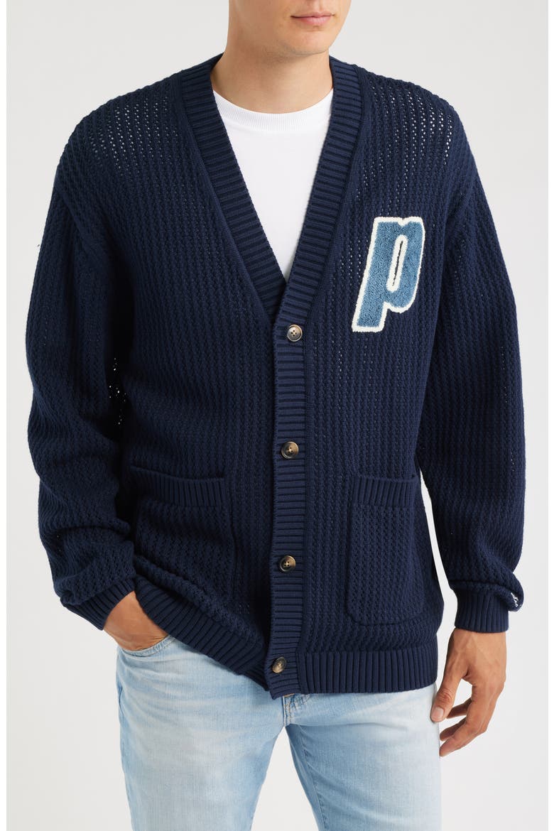 x Prince Openwork Cotton Cardigan, Alternate, color, DARK NAVY