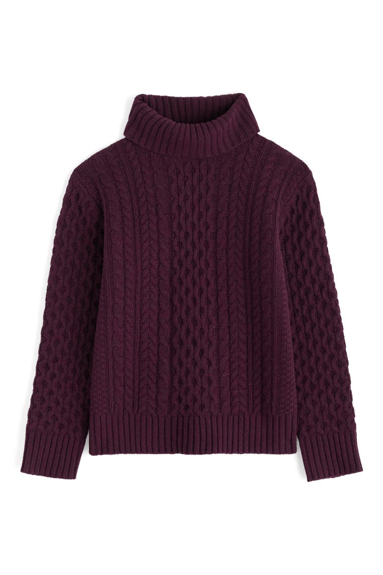 Pine Forest Cable Turtleneck Merino Wool Sweater, Main, color, KNIT MELANGE DARK HELLEBORE