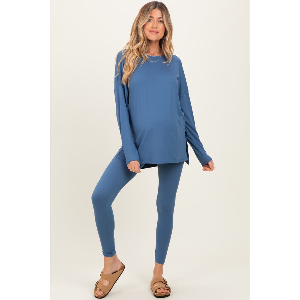 Pinkblush Brushed Knit Oversized Top And Legging Set In Blue
