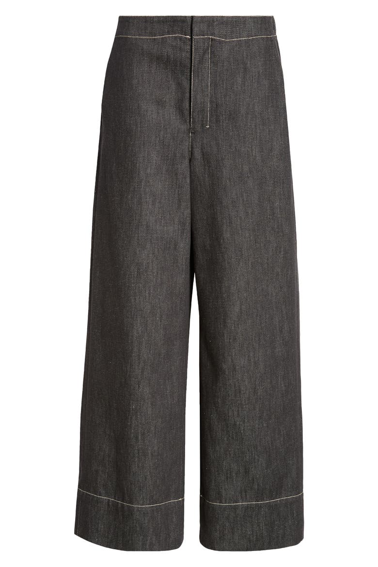 Omelia Wide Leg Cotton Trousers, Alternate, color, BLACK