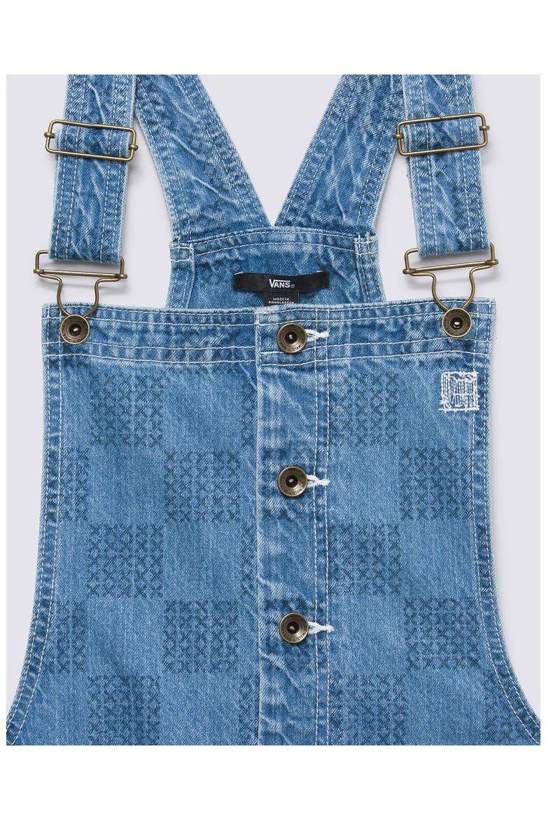 Mended Check Denim Pinafore Dress, Alternate, color, STONE WASH MENDED CHECK DENIM