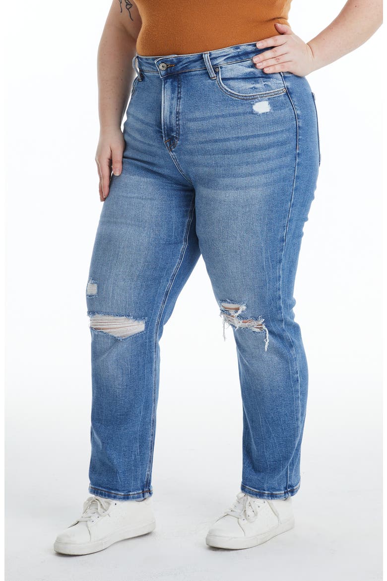 Sarah Ripped High Waist Ankle Straight Leg Jeans, Alternate, color, MEDIUM BLUE