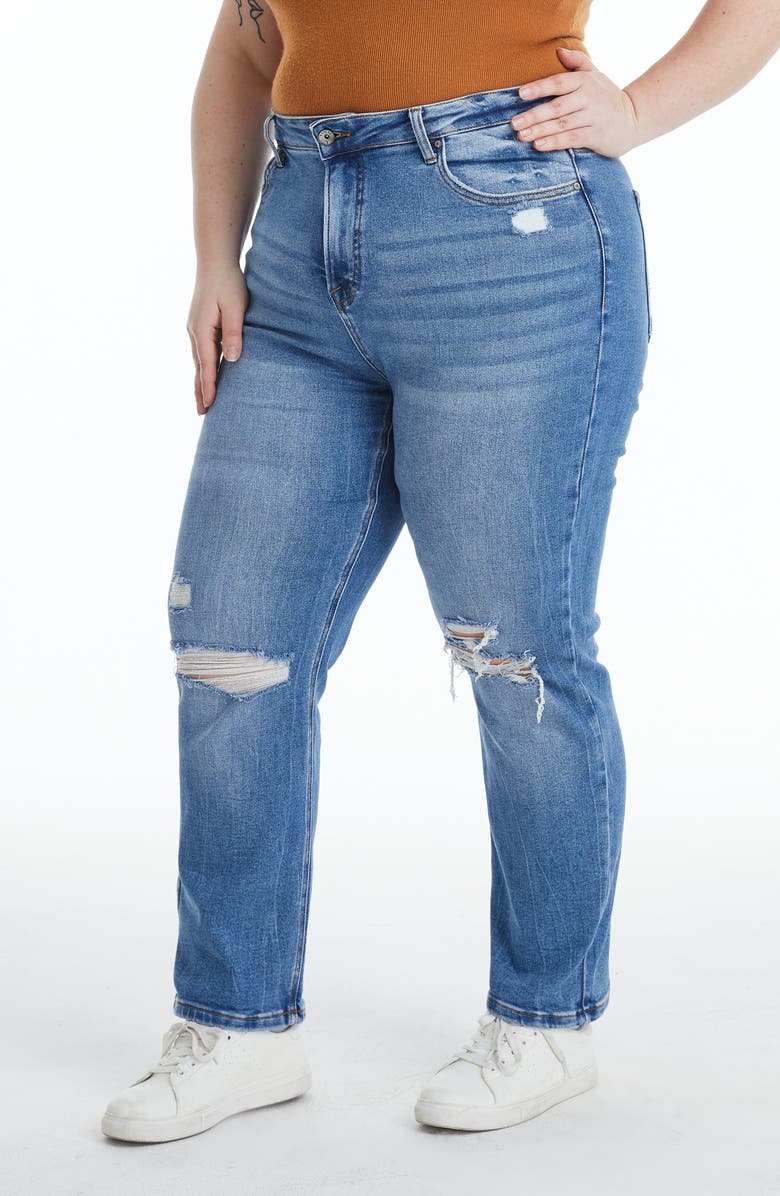 Bayeas Sarah Ripped High Waist Ankle Straight Leg Jeans, Alternate, color, Medium Blue