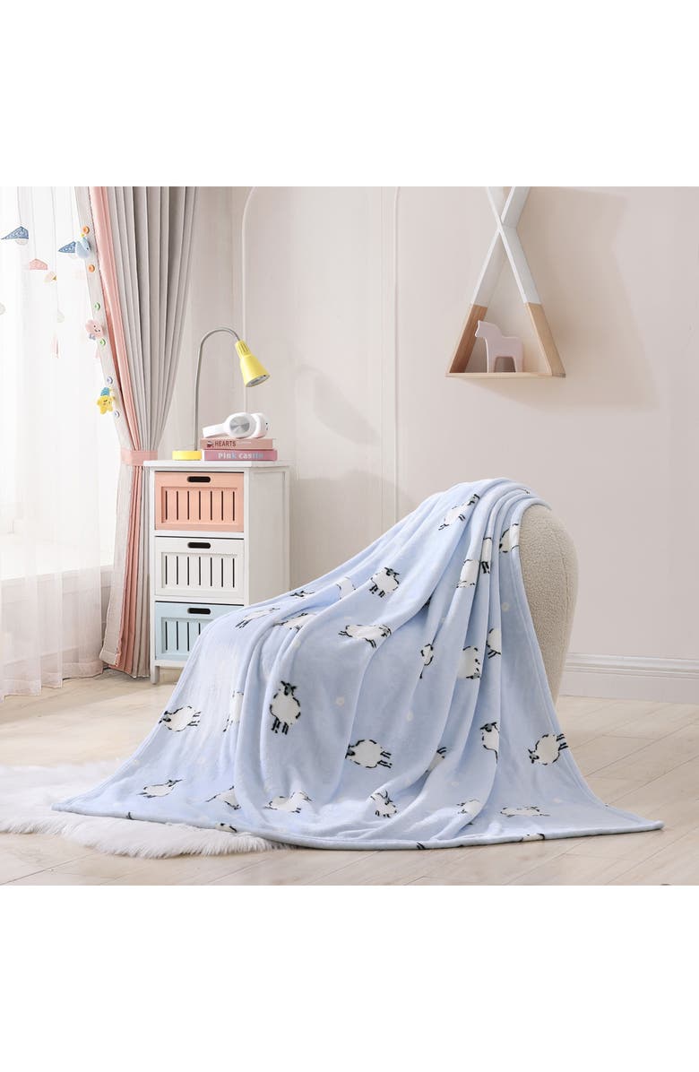 POPPY AND FRITZ Plush Flannel Brushed Fleece Throw Blanket, Alternate, color, Light Pastel Blue