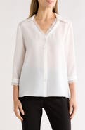 Gemma + Jane V-Neck Lace Trim Button-Up Shirt