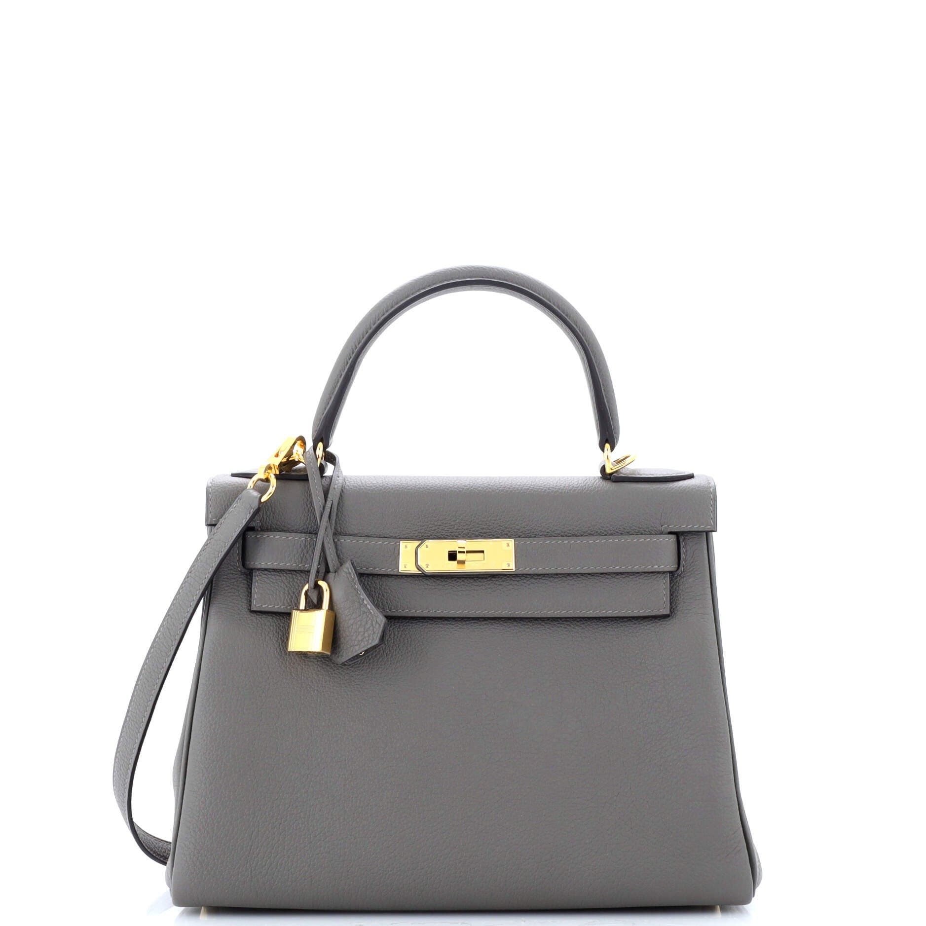 Pre-Owned Hermes Kelly Handbag Grey Togo with Gold Hardware 28, Main, color, 