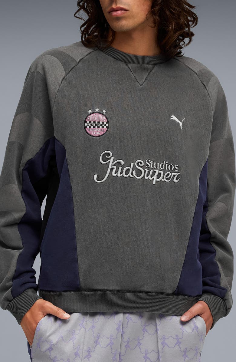 PUMA x KidSuper MCFC Embroidered Cotton Graphic Sweatshirt, Main, color, Puma Black