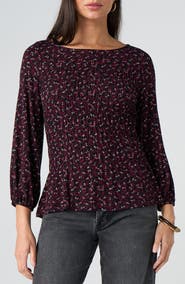 Liverpool Los Angeles Floral Print Smocked Ruffle Top