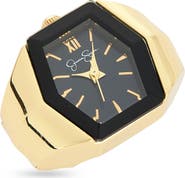 Jessica Simpson Tonneau Faceted Glass Ring Watch