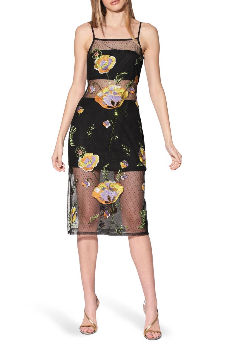 Petra Sequin Embroidered Flower Mesh Cocktail Dress, Main, color, GARDEN EMBROIDERY