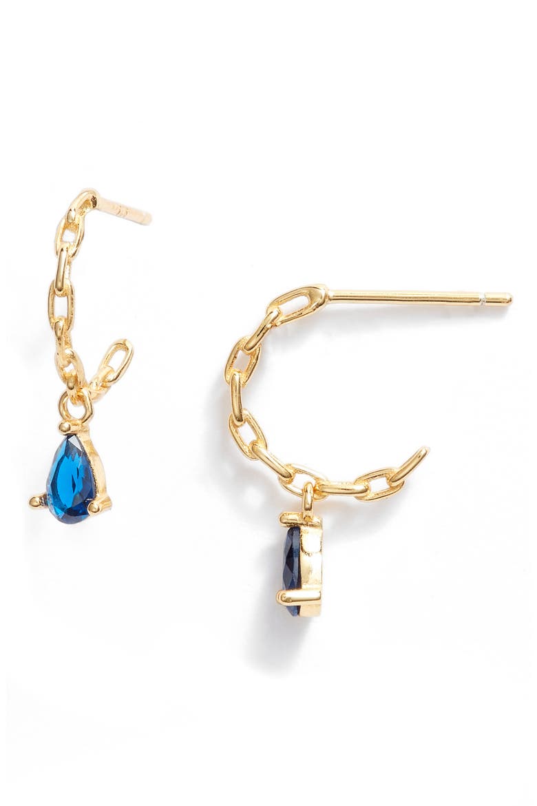 Cubic Zirconia Drop Huggie Hoop Earrings, Main, color, GOLD