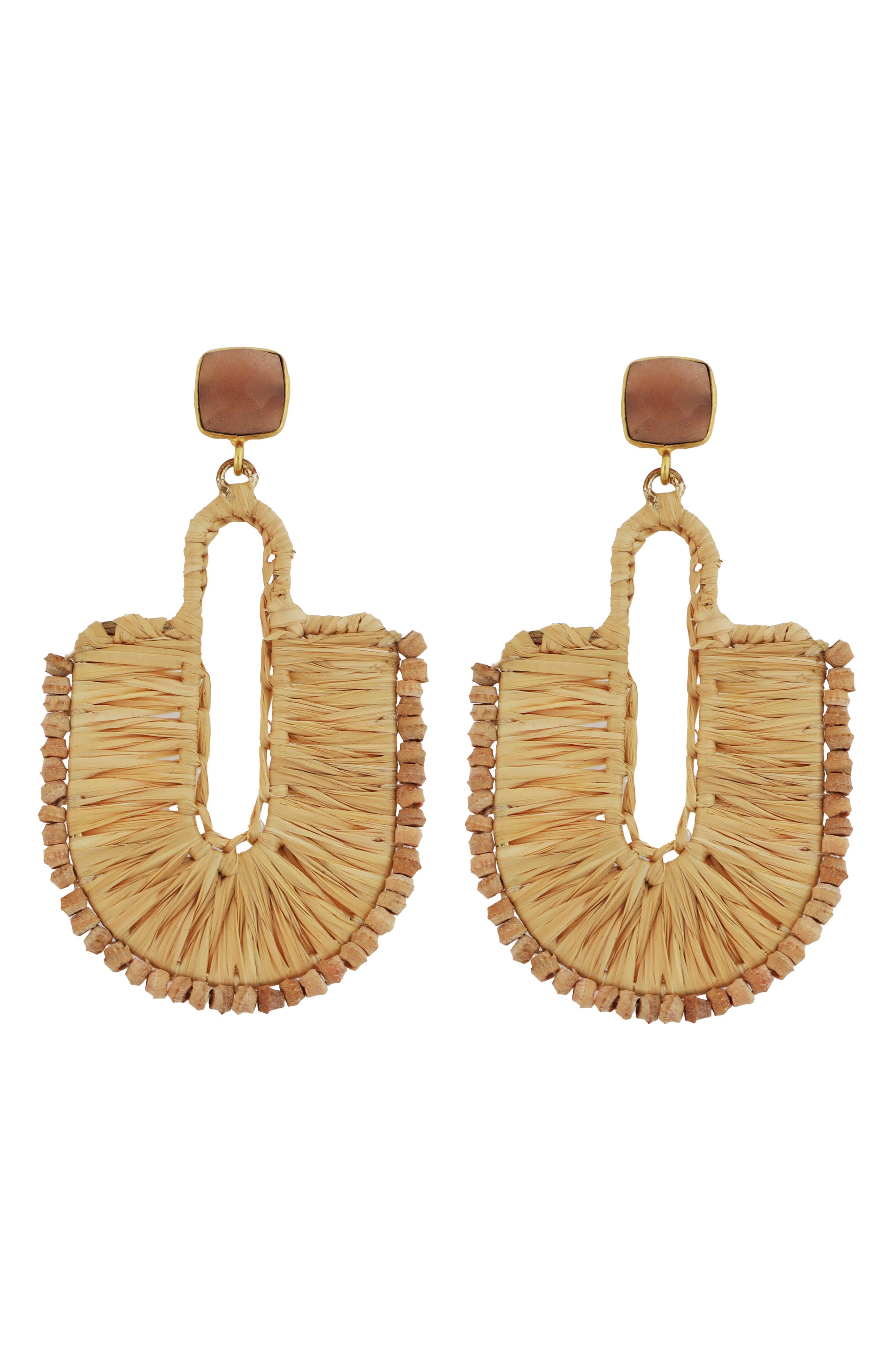 Panacea Tan Raffia U-Drop Earrings