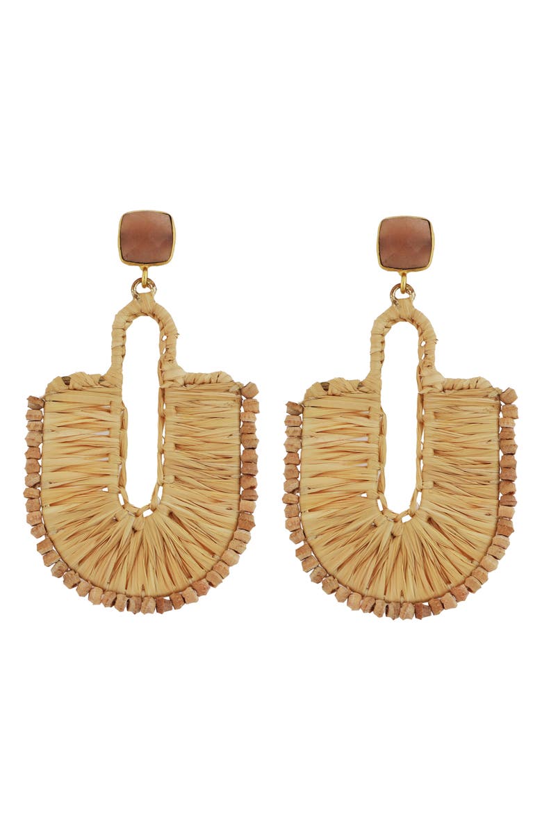 Panacea Tan Raffia U-Drop Earrings, Main, color, Tan