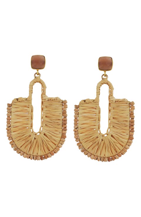 Tan Raffia U-Drop Earrings
