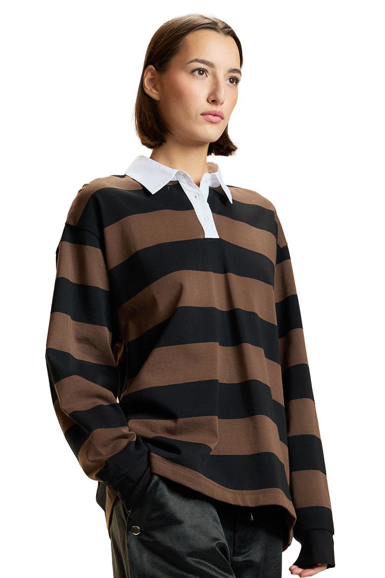 Striped Cotton Rugby Shirt, Main, color, Black